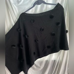 InCashmere Black Poncho with Mink Pom Poms. *Excellent Condition*